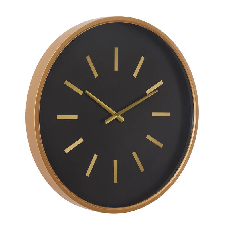 Metal Wall Clock with Gold Accents - Black - Roche River Decor - 3"W x 24"L x 24"H