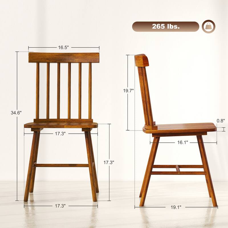 HOMCOM Windsor Dining Chairs Set of 2, Nordic Wooden Kitchen Chairs with Rubber Wood Frame Black
