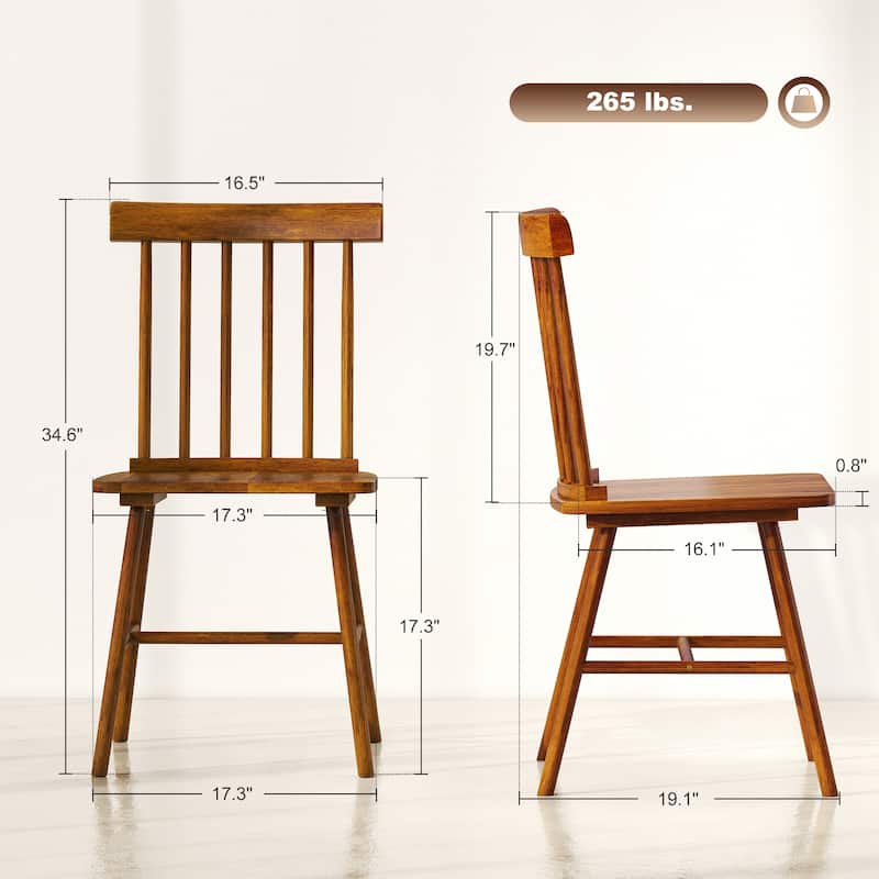 Set of 2 Wooden Dining Chairs with Curved Backrest and Spacious Seat for Kitchen or Dining Room - 17.3" W x 19.1" D x 34.6" H