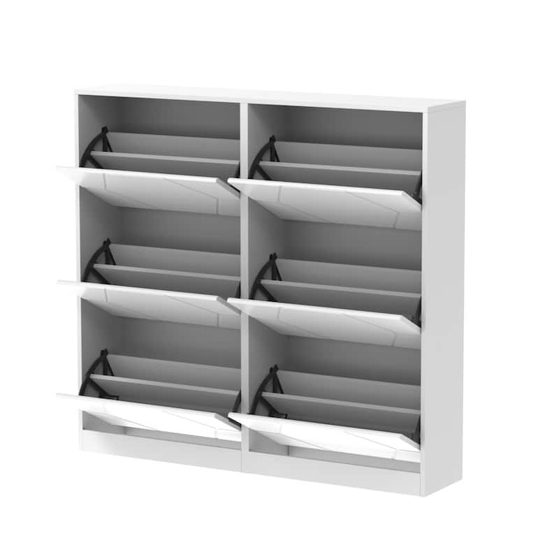Shoe Storage Cabinet for Entryway, 6 Tiers Shoe Organizer with Carved Panels, Carving Shoe Closet,Vertical Shoe Cabinet