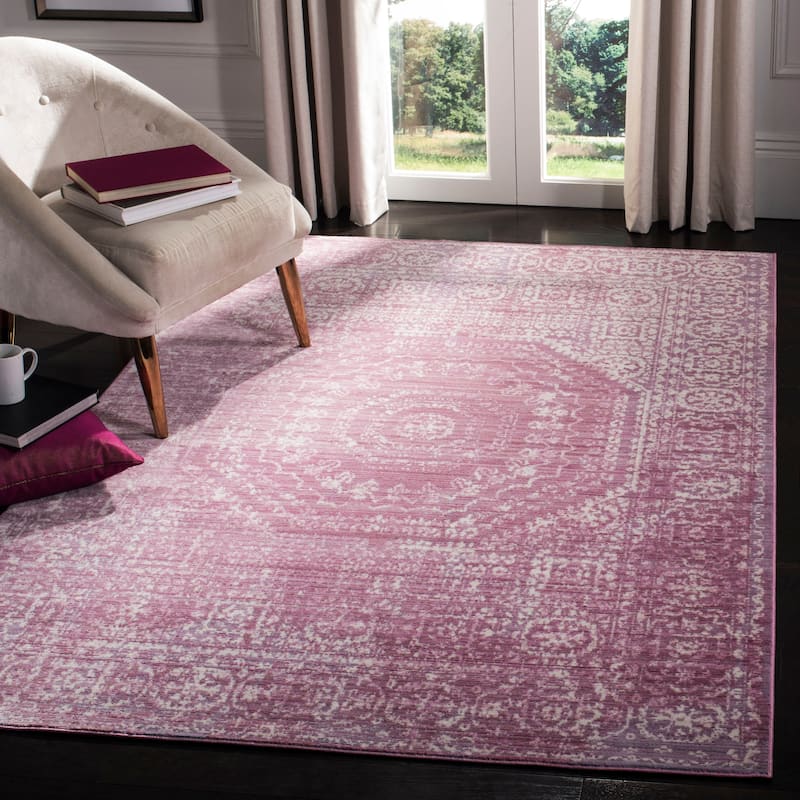 SAFAVIEH Valencia Burcu Distressed Vintage Boho Oriental Polyester Rug - 4' x 6' - Fuchsia/Multi