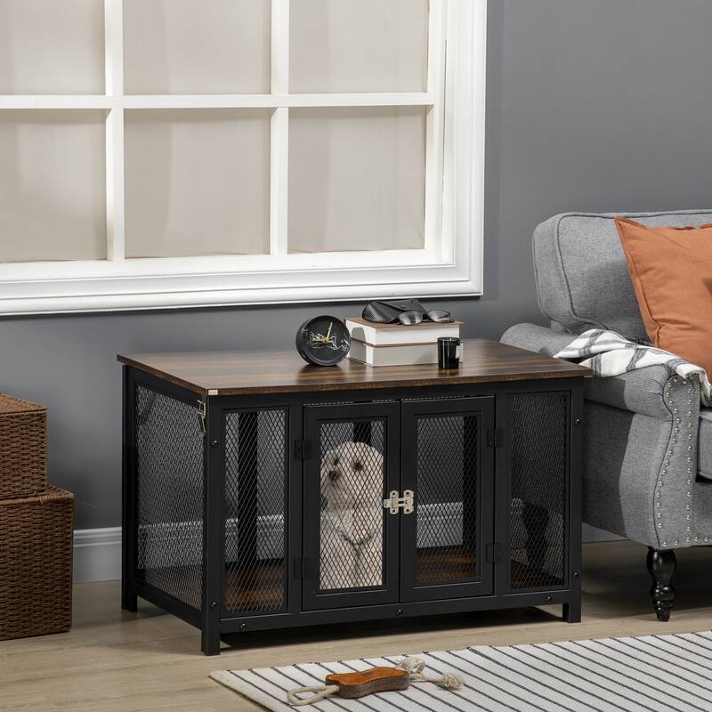 PawHut Furniture Style Dog Crate with Openable Top, Big Dog Crate End Table - Brown