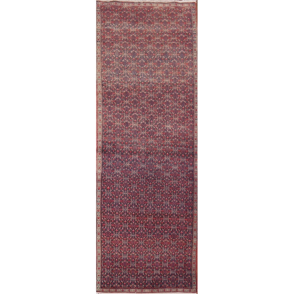 Geometric Bidjar Persian Vintage Runner Rug Hand-Knotted Wool Carpet - 3'6" x 12'2"