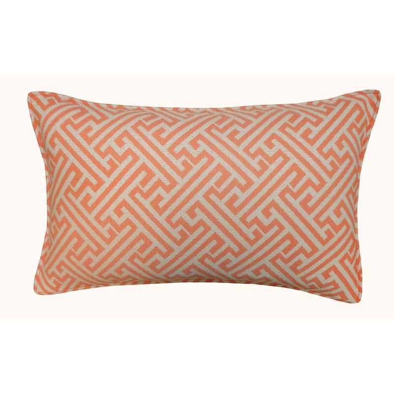 Jiti Outdoor Woven Geometric Maze Patterned Waterproof Rectangle Lumbar Pillows Cushions for Pool Patio Chair 12 x 20 - Orange/Cream