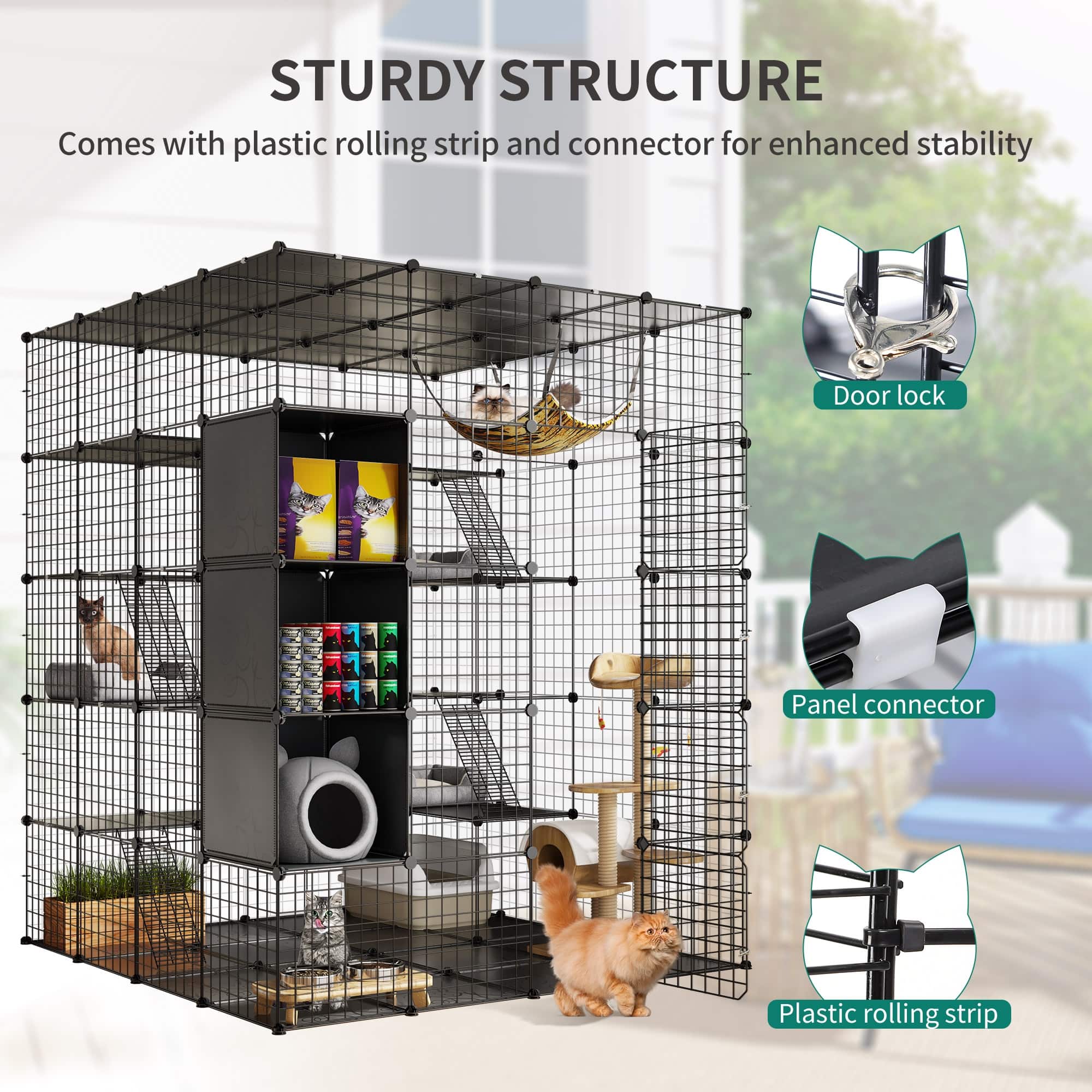 Large Cat Cage with Storage Cube DIY Indoor Catio Metal Cat Playpen with Hammock Platforms for 1
