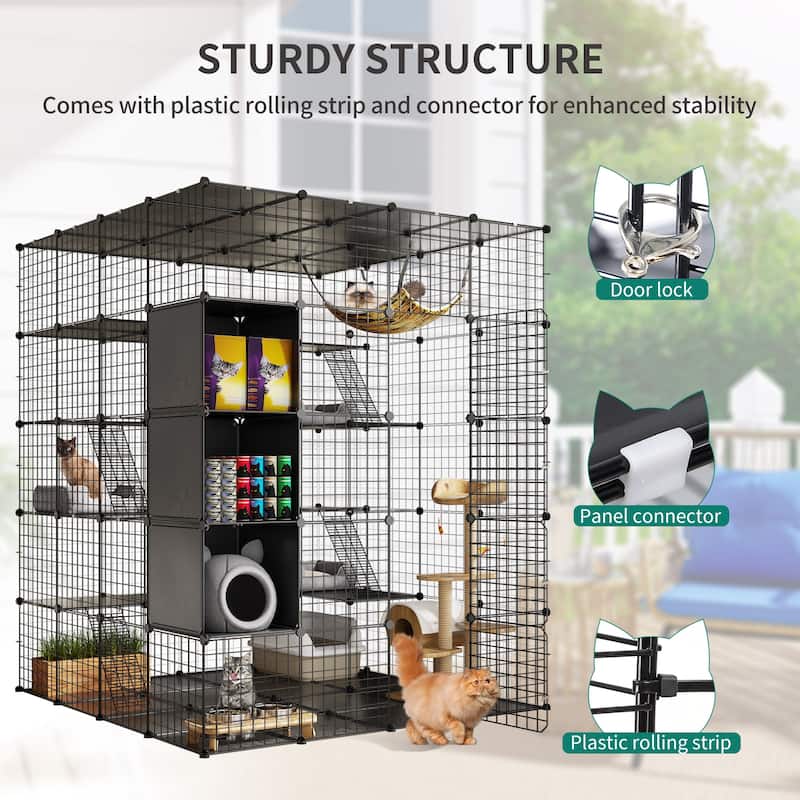 Large Cat Cage with Storage Cube DIY Indoor Catio Metal Cat Playpen