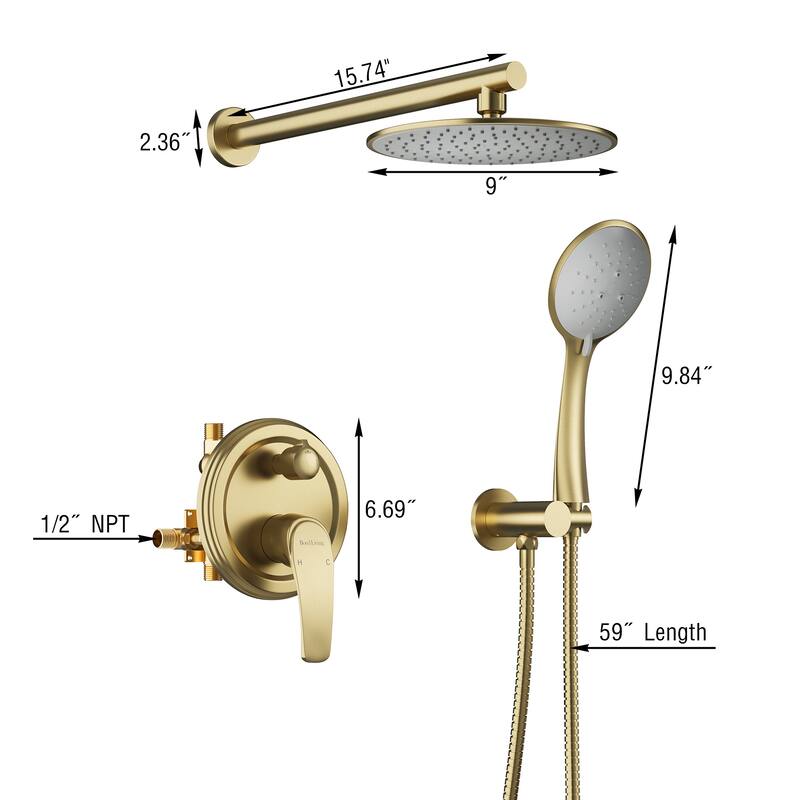 5-Spray Patterns with 9/10/12-in Wall Mount Dual Shower Heads