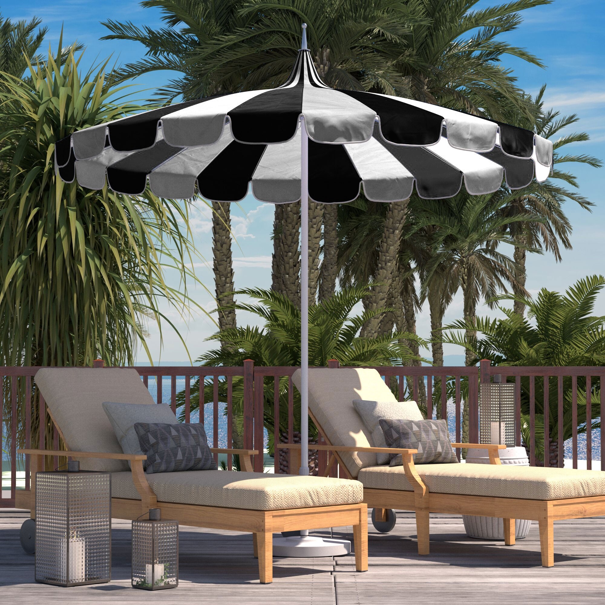 SAFAVIEH Milan 7.5ft Square Outdoor Patio Umbrella with Fringe Trim - UV Resistant, Crank Lift & Button Tilt