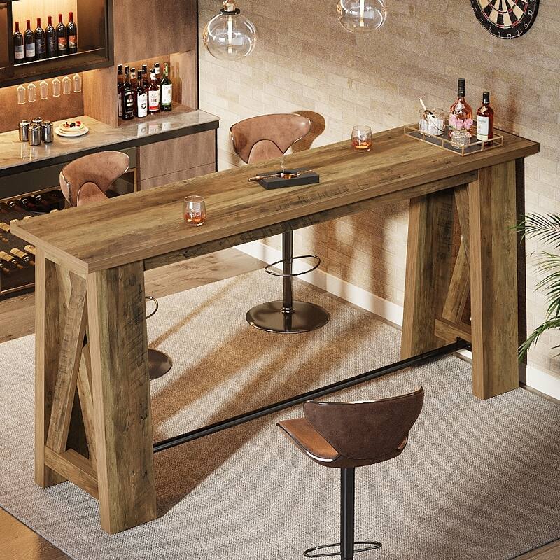 63" Counter Height Console Table, Farmhouse Entryway Table with Metal Footrest, Rectangular Narrow Kitchen Dining Table