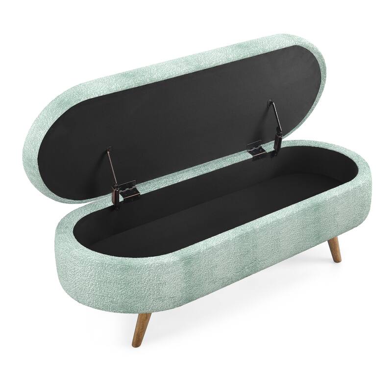 Oval Storage Ottoman Bench, Decorative End of Bed Bench 43.5 Inches Upholstered Storage Ottoman with Solid Wood Legs
