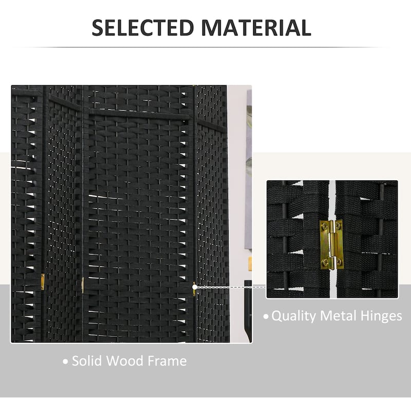 Black Polypropylene Pine Wood Weaving Room Divider with Arched Top - 126" W x 0.6" D x 66.9" H