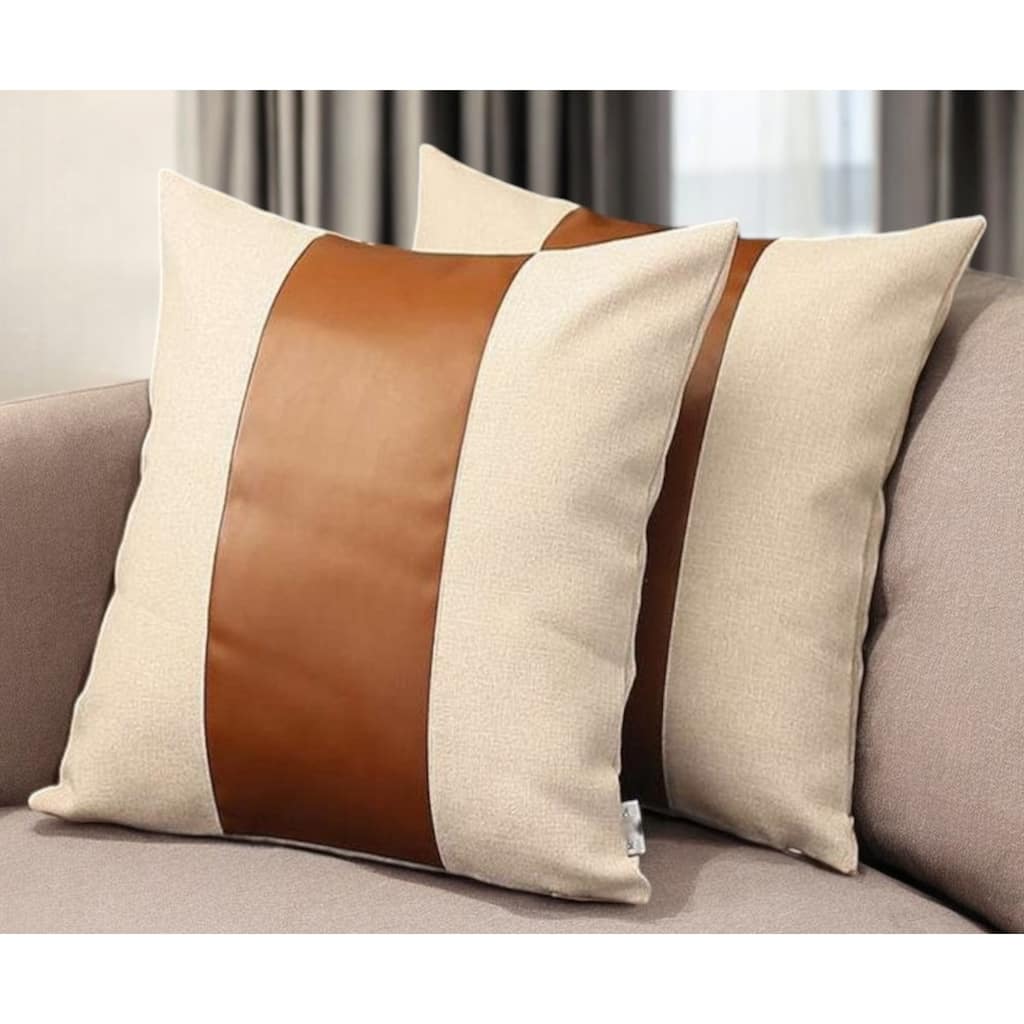 Set Of Two 18" X 18" Grey And Brown Polyester Geometric Zippered Pillow