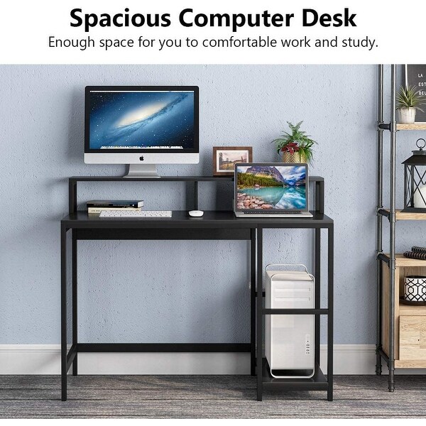 Computer Desk with Hutch, Modern PC Laptop Table with Storage