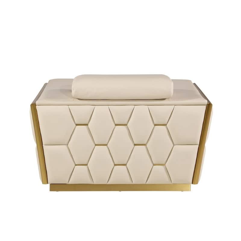HomeRoots 47" Beige and Gold Italian Leather Club Chair - 47 in. x 40 in. x 43 in.