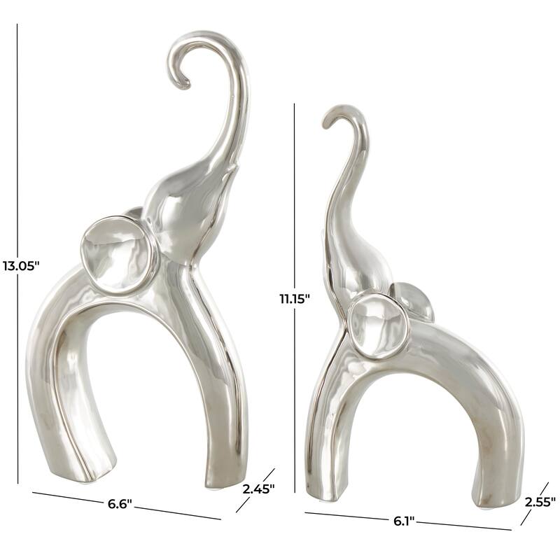 Silver or Gold Ceramic Abstract Arched Cutout Elephant Decorative Sculpture (Set of 2)