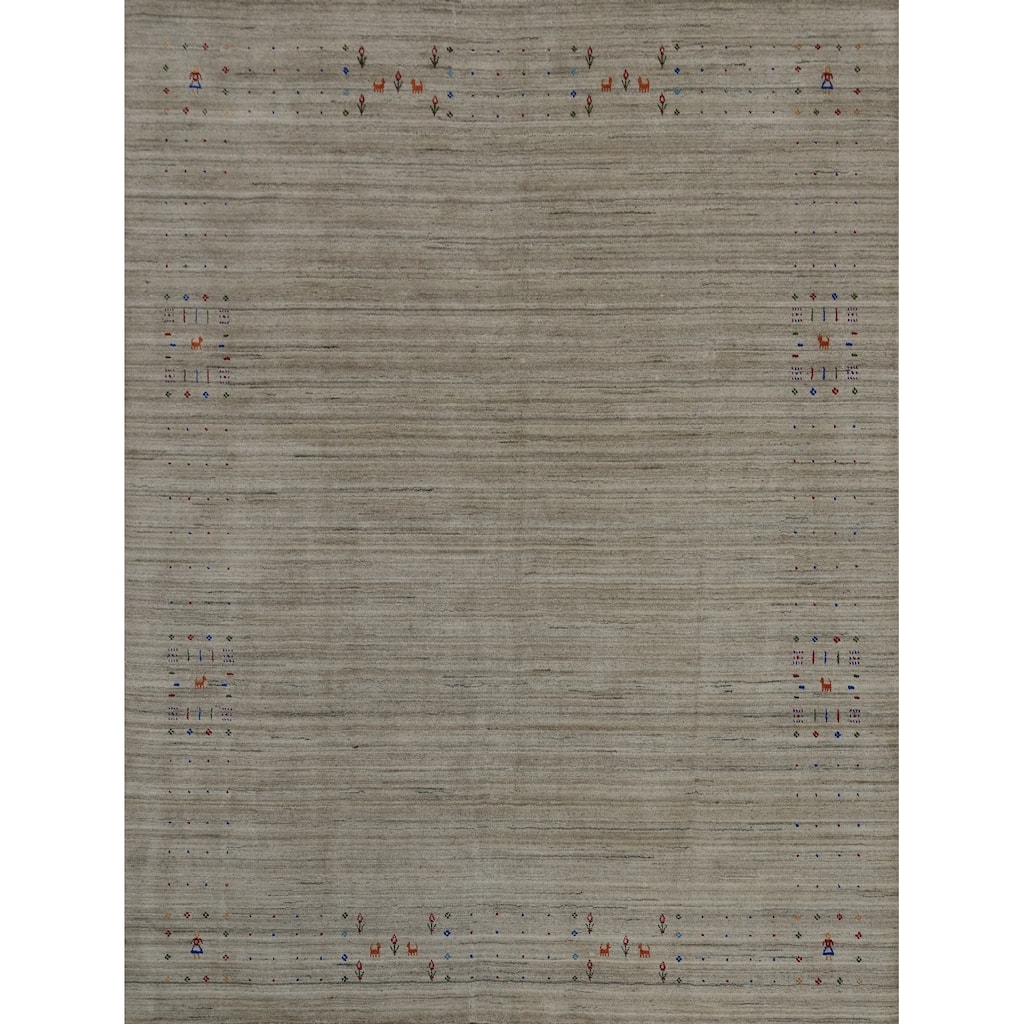 Hand Knotted Oriental 100% Wool Carpet Tribal Animal Pictorial Beige & Ivories Gabbeh Area Rug - 9' 10'' X 8' 1''