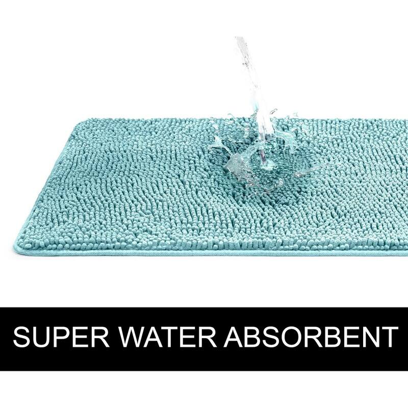 Light Blue Soft Cozy Plush Chenille Bath Mat Highly Absorbent Shower
