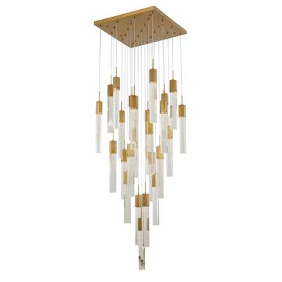 25-Light Gold Stainless Steel Chandelier With Crystals