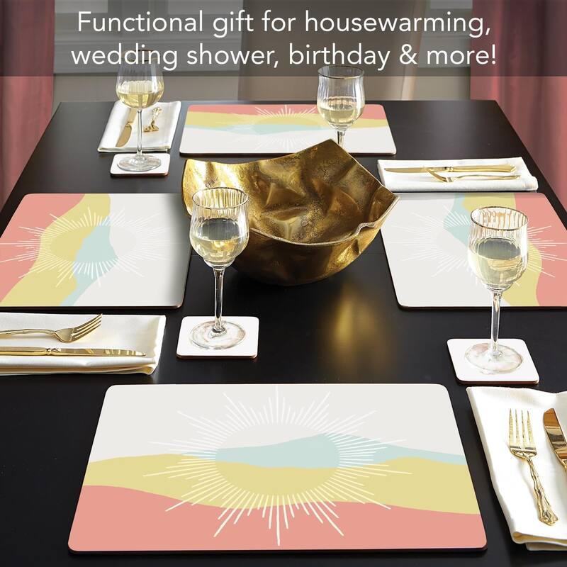 Mohave Sun Rays Decorative Hardboard Placemats with Protective Cork Backing 4 Pack Heat Tolerant and Easily Wipes Clean