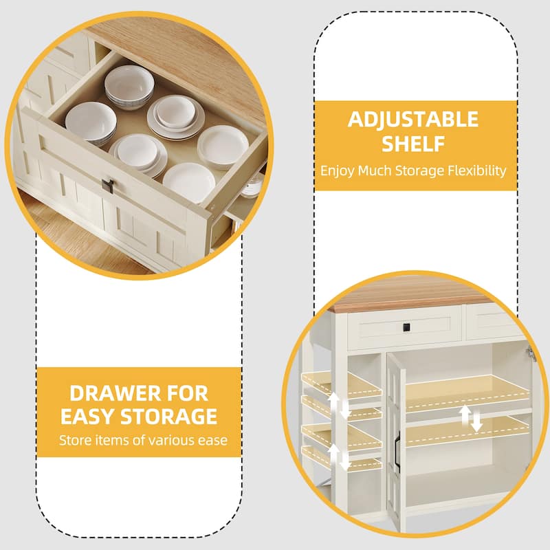 Rolling Kitchen Island Kitchen Cart Storage Cabinet with Open Shelves