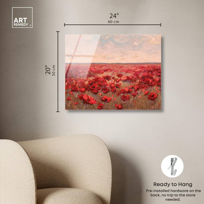 Sea of Red Poppies I Acrylic by Art Remedy, Ready to Hang