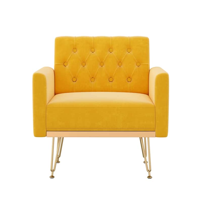 Teddy Armchair Single Sofa Modern Tufted Upholstered Side Reading Chairs with Arm and Gold Metal Leg for Living Room