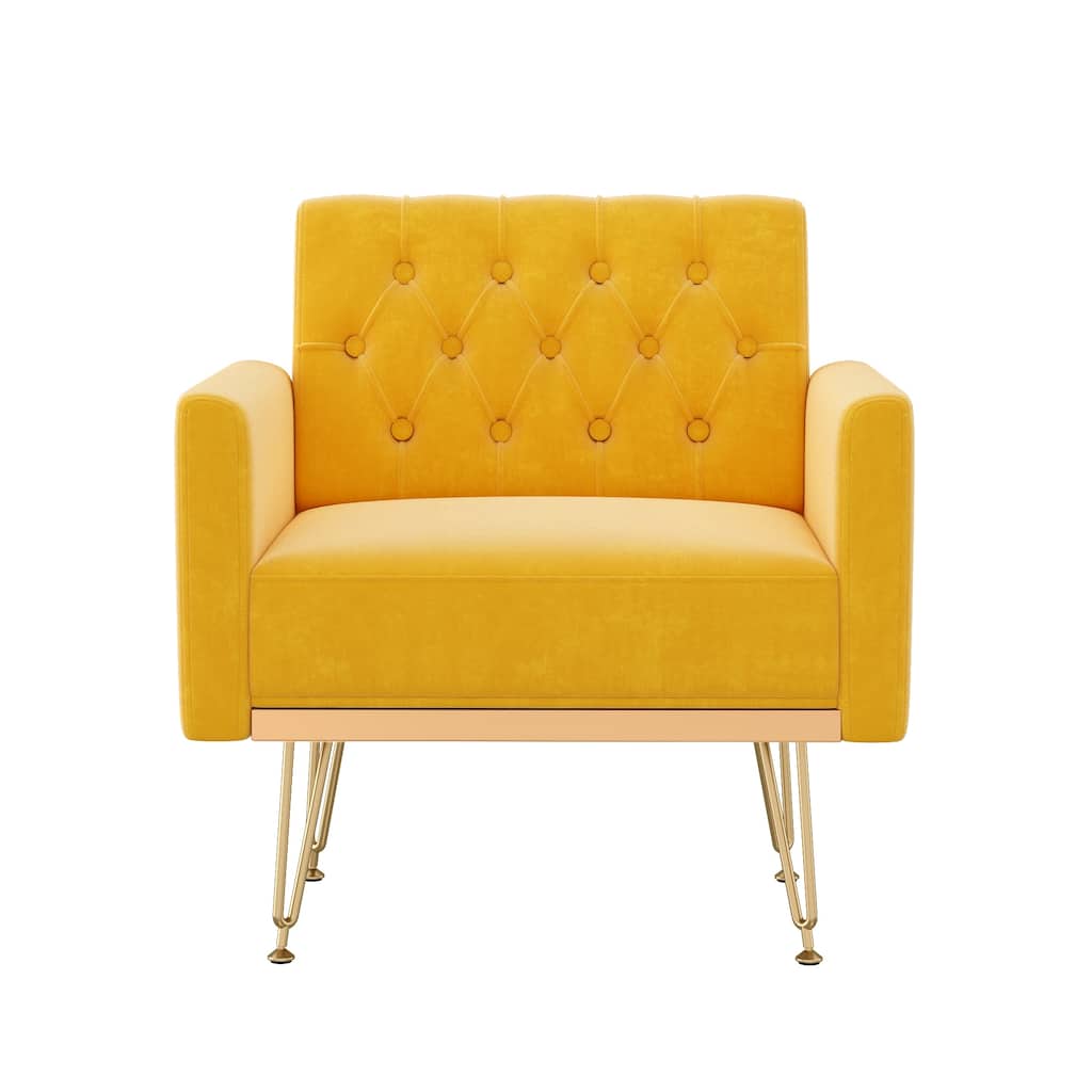 Velvet Armchair Single Sofa Chair with Metal Legs, Orange Yellow Reading Chair Side Chair Dining Chair Lobby Chair