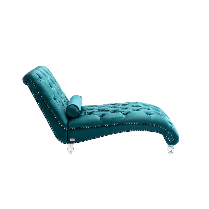 Teal 63.98" Buttons Tufted Chaise Lounge Chair with Pillow