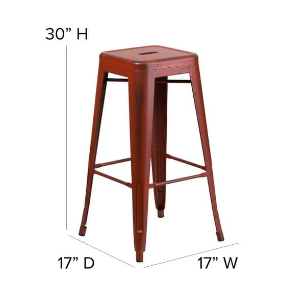 dimension image slide 3 of 9, 4 Pack 30"H Backless Distressed Metal Indoor-Outdoor Barstool - Patio Chair