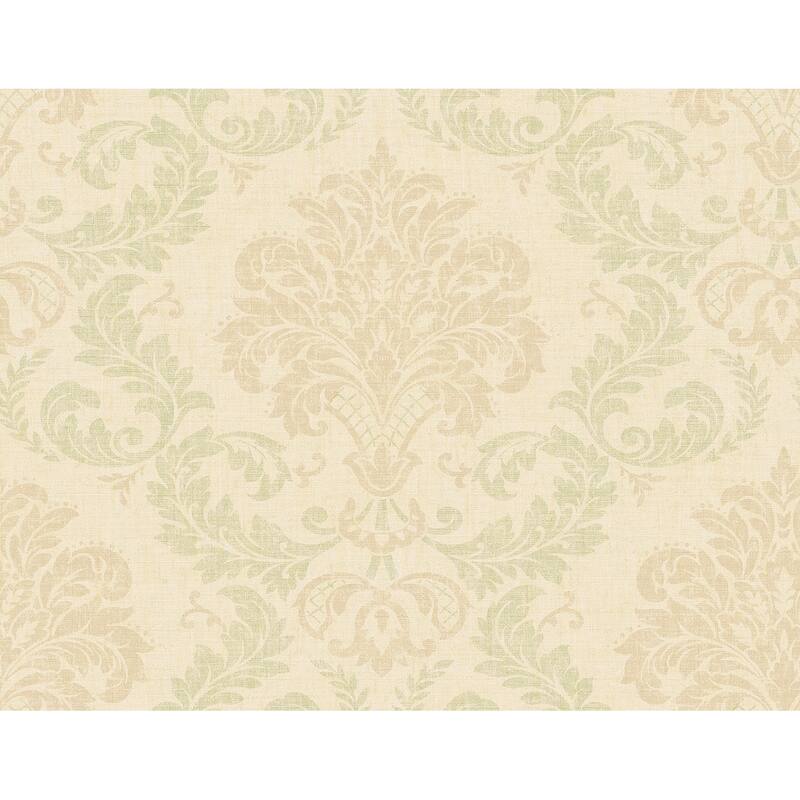 Seabrook Designs Fabia Linen Damask Unpasted Wallpaper - 27 in. W x 27 ft. L - Metallic Tan & Latte