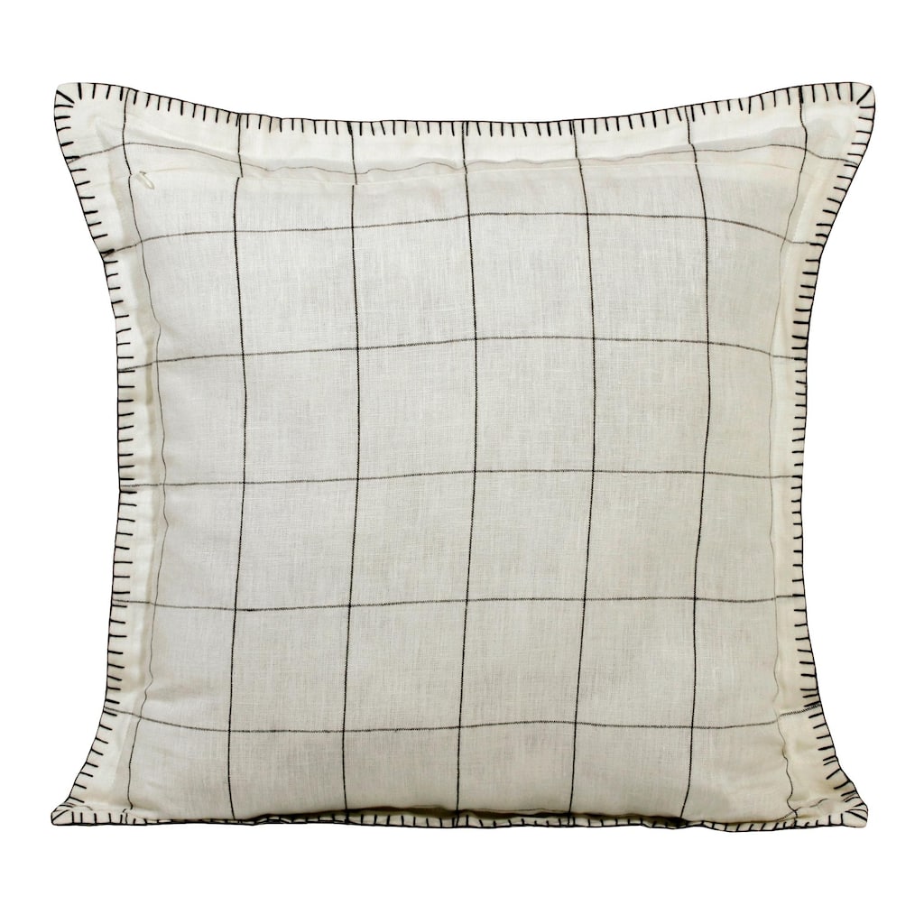 Handwoven Farmhouse Checkered Square Throw Pillow - 20" - Ivory and Black