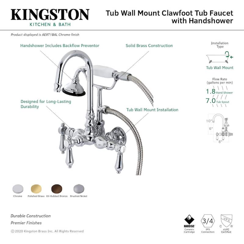 Kingston Brass Bel Air Wall Mounted Clawfoot Tub Filler Trim with