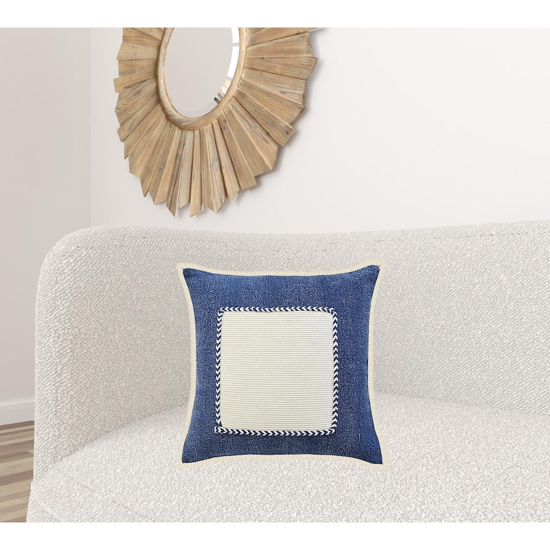 HomeRoots 20" X 20" Navy And Cream 100% Cotton Zippered Pillow