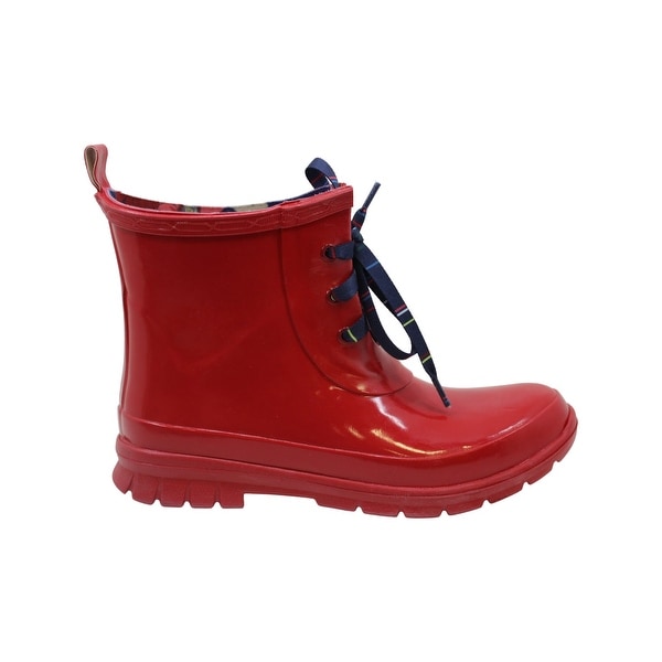 red ankle rain boots