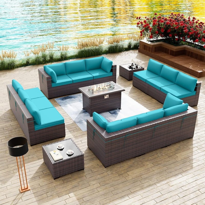 Kullavik 15 Pieces Outdoor Patio Furniture Set with Fire Pit Table