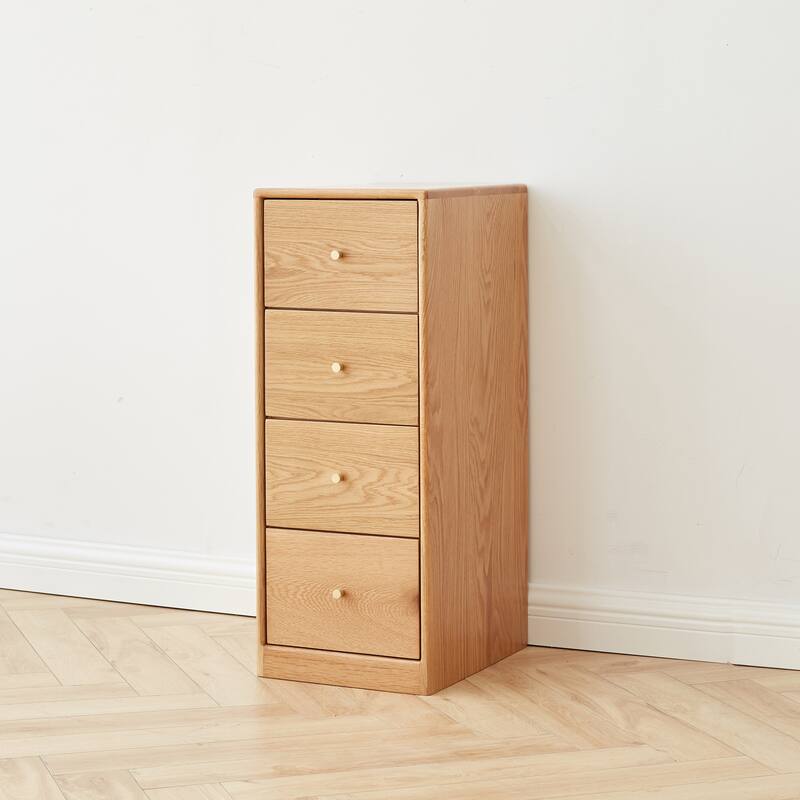 Solid Oak Bedside Table Storage Cabinet for Living Room - Free-Standing Corner Cabinets Storage Table-Four Drawers