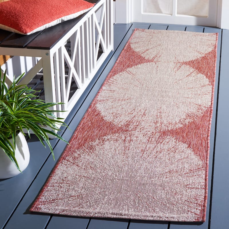 SAFAVIEH Courtyard Sabaha Indoor/Outdoor Waterproof Patio Backyard Rug - 2'3" x 8' Runner - Beige/Red