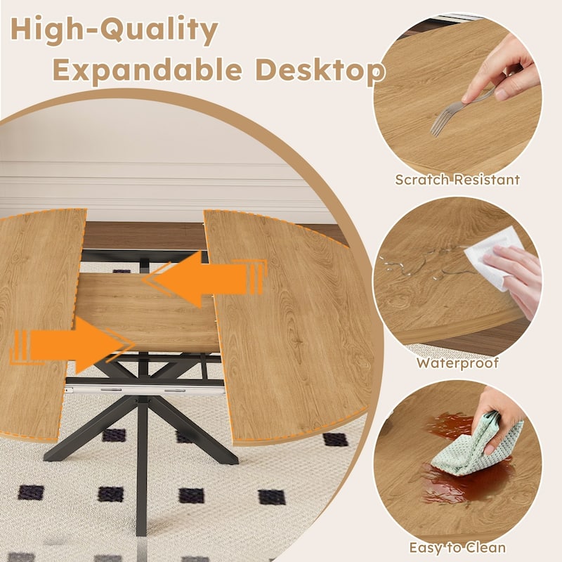 43.3" Extendable Round Dining Table with Carbon Steel Base and 4 Chairs