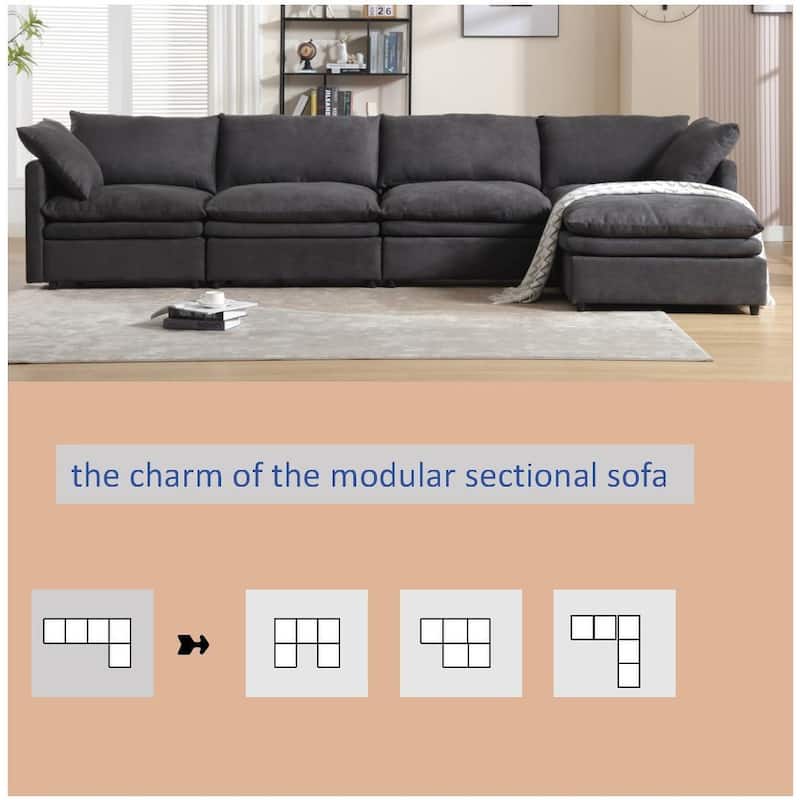 129.92'' Modern U-Shaped 5-Seat Sectional Sofa with Chaise Lounge and Cushions, Upholstered Sleeper for Living Area