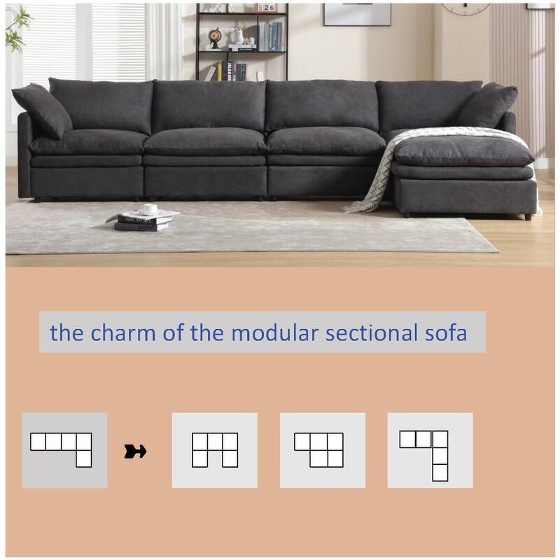 Flexible U-Shaped Modular Sofa with Reversible Cushions, Seating for 5