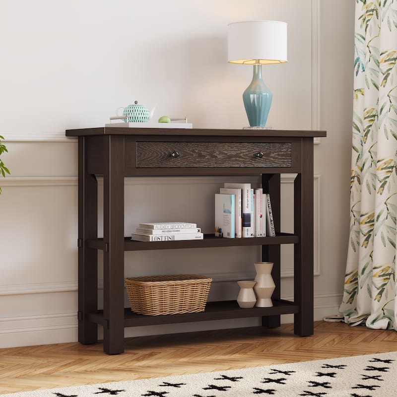 Retro Console Table with Drawer - Espresso