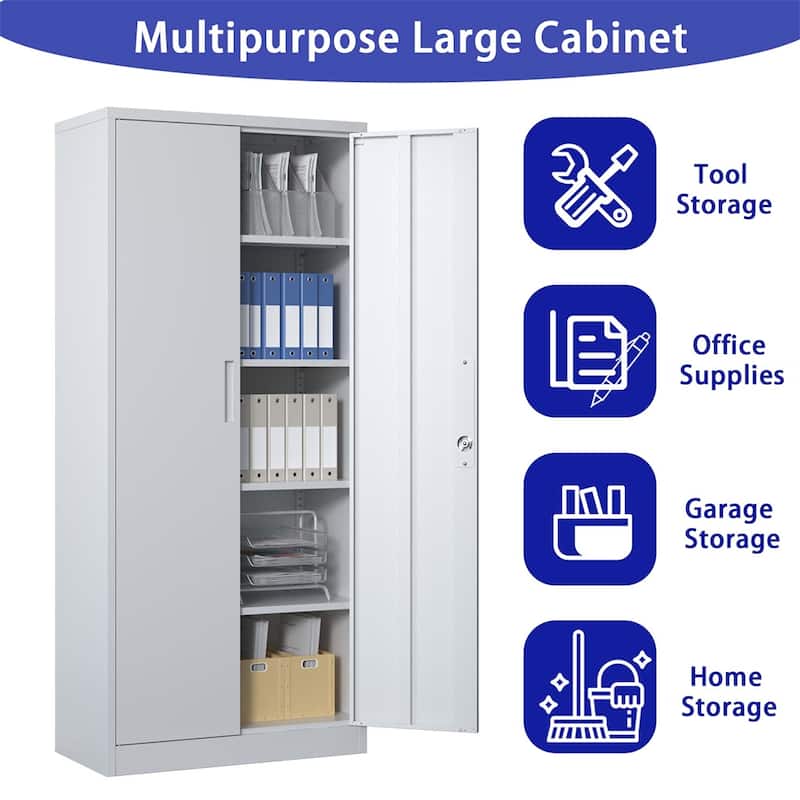 71"H Metal Lockable Storage Cabinet with Doors and 4 Shelves