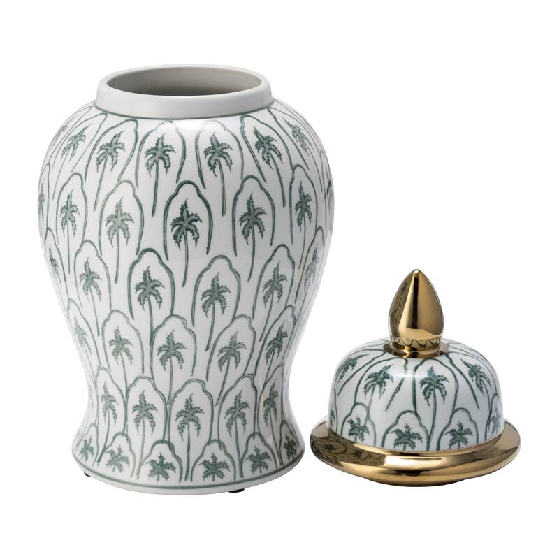 Sagebrook Home Modern Tropical Ceramic Jar with Coastal Palm Trees