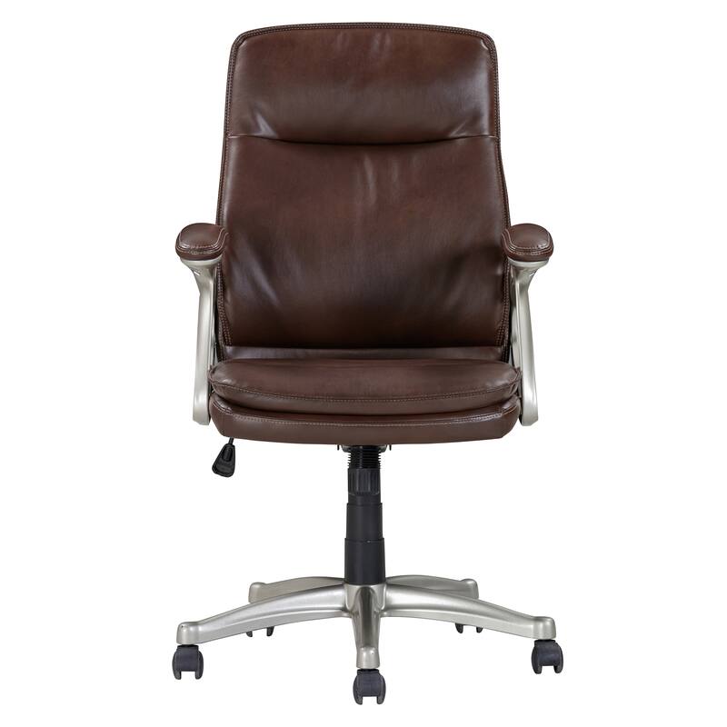 Brown Faux Leather Executive Swivel Office Chair with 360° Rotation, Ergonomic Design