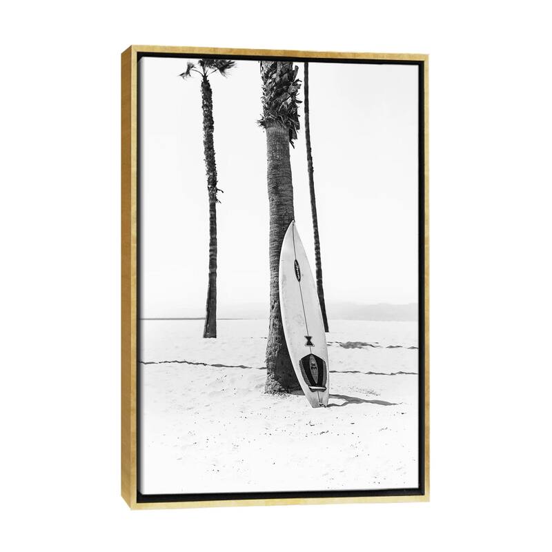 iCanvas "Surf Board In Black & White" by Sisi & Seb Framed Canvas Print - Gold - 26x18