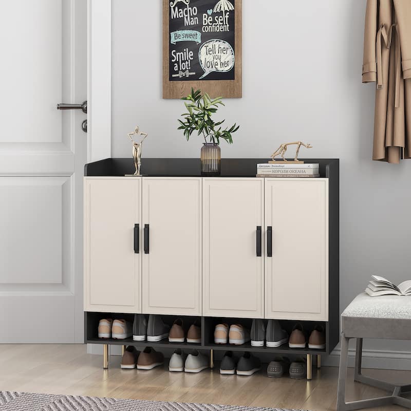 Modern Shoe Cabinet with 4 Doors, Shoe Storage Organizer with Adjustable Shelves for Entryway