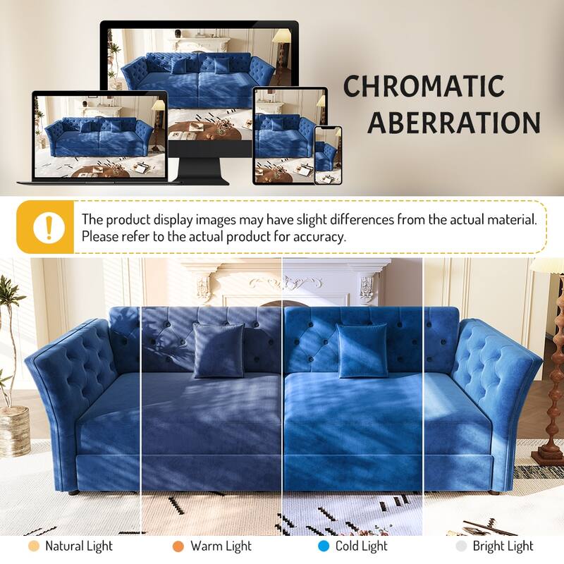 100" Oversize Pull Out Sofa Bed with Tufted Velvet Fabric - Convertible Sleeper Sofa for Living Room, Bedroom
