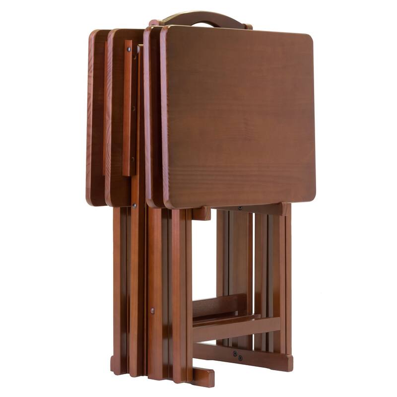 5pc Alex Solid Wood Walnut Finished Foldable Snack Table Set 25.75"
