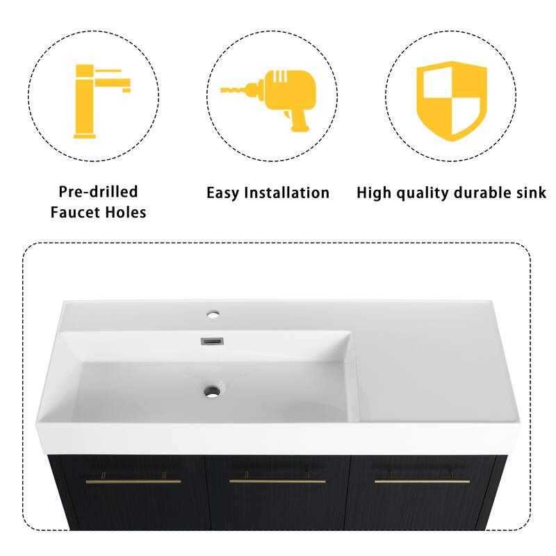 24" Bathroom Vanity with Resin Sink, Soft Close Hinges, Adjustable Storage, Black Chestnut Color, Freestanding Cabinet