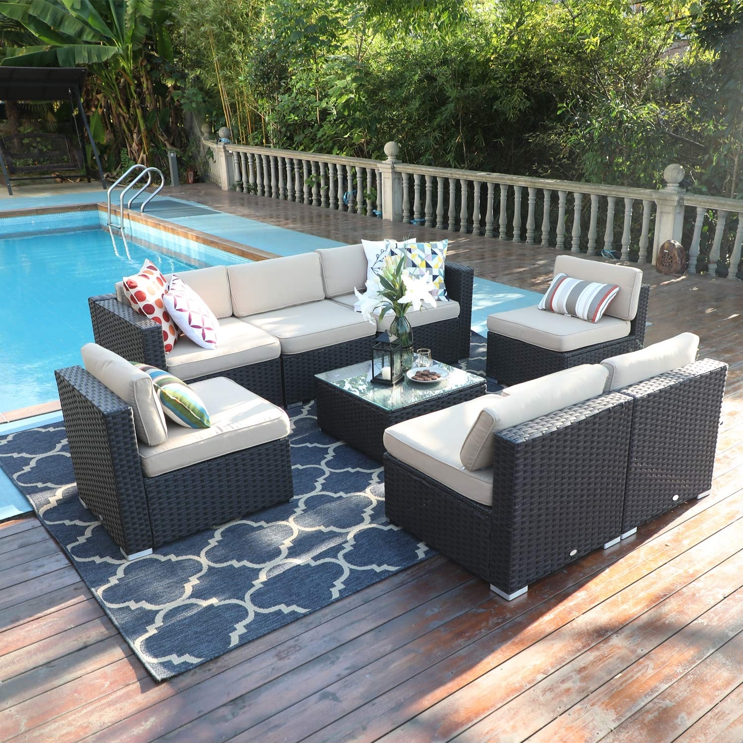 Shop Phi Villa Patio Furniture Set Outdoor Rattan Sectional Sofa With Tea Table 8 Piece 8 Pieces Sets 8 Pieces Sets Overstock 30946202